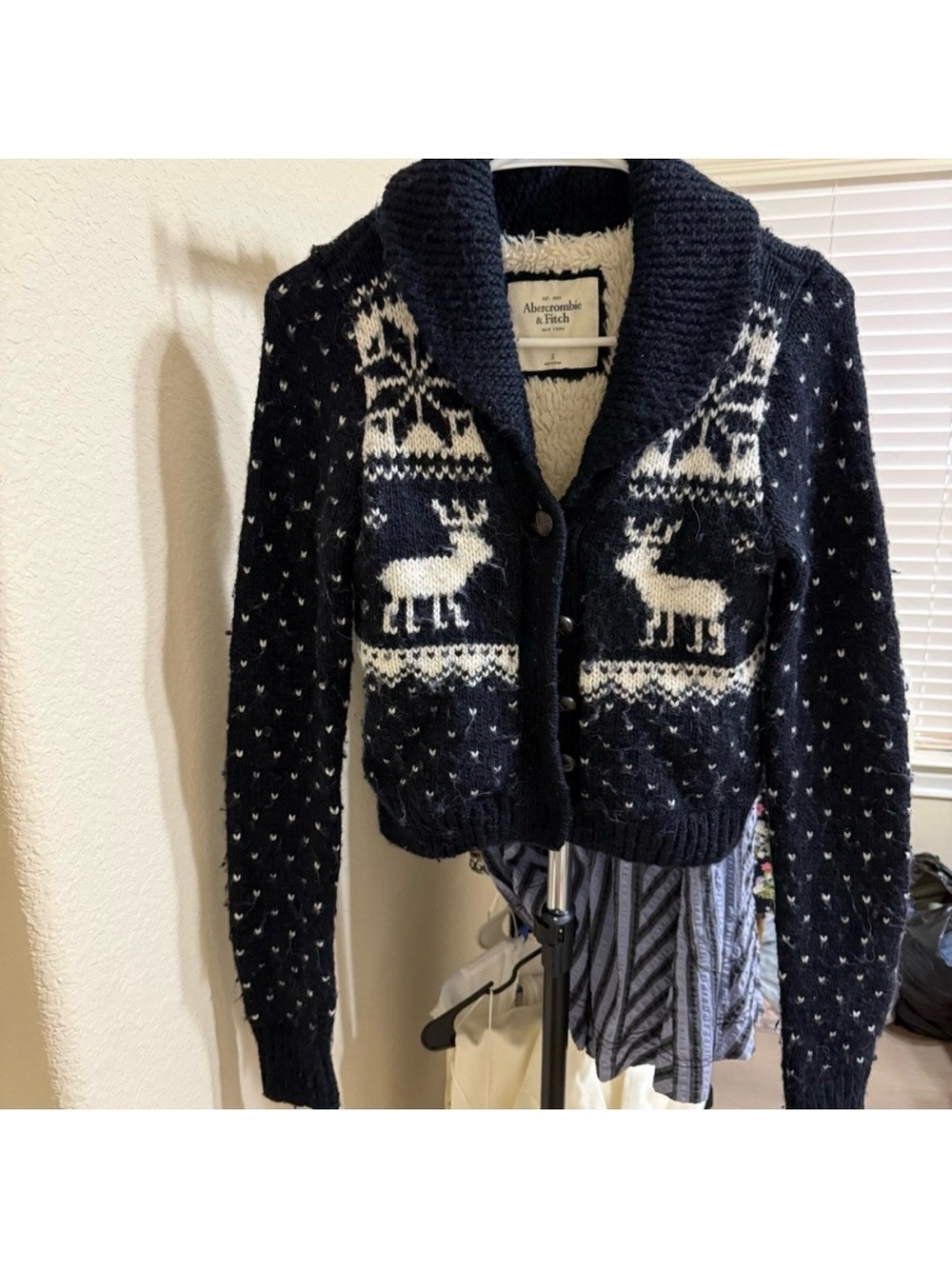 Abercrombie & Fitch Shawl Collar vintage y2k Isle Chunky knit Reindeer Sweater